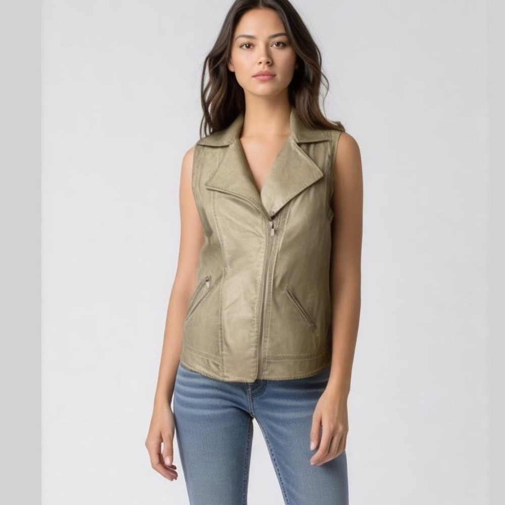 Nevada Grey Faux Leather Moto Biker Vest Size M